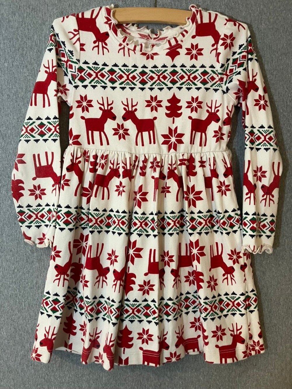 Hanna Andersson Dear Deer Dress Holiday Christmas Reindeer Size 5 Cotton
